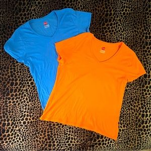 Hanes XL T-shirts (Blue & Orange) V-neck